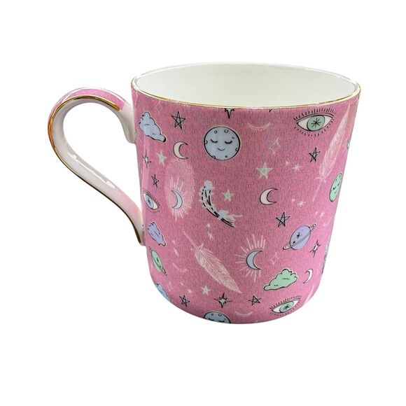 T2 Fine Bone China Tea Mug & Lid Gold Rim Sleep Tight Moon 3rd Eye Pink 13.5floz - Picture 4 of 11